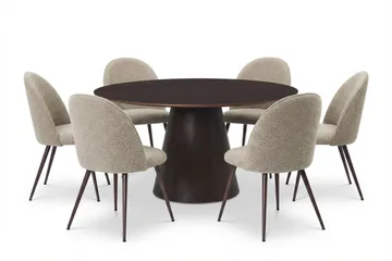 Siena spisegruppe rund 150 cm røkt eik med 6 Nibe Plus spisestoler