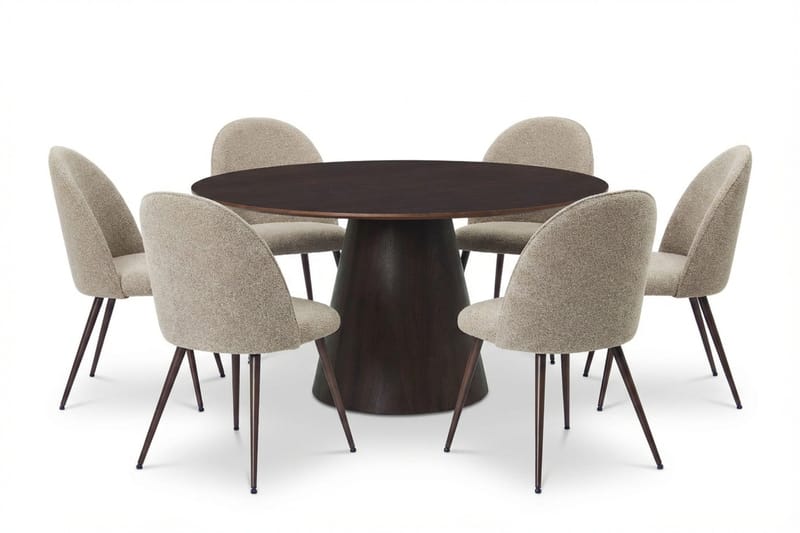 Siena spisegruppe rund 150 cm røkt eik med 6 Nibe Plus spisestoler - Røkt eik - Møbler - Bord - Spisegrupper