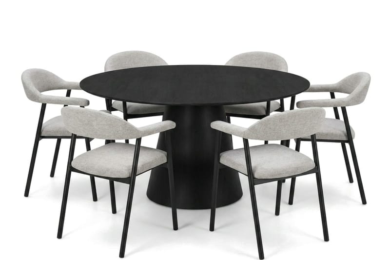 Siena spisegruppe rund 150 cm svart med 4 Ronja spisestoler - Beige/svart - Møbler - Bord - Spisegrupper