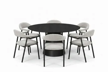 Siena spisegruppe rund 150 cm svart med 4 Ronja spisestoler - Svartbeiset eik - Møbler - Bord - Spisegrupper
