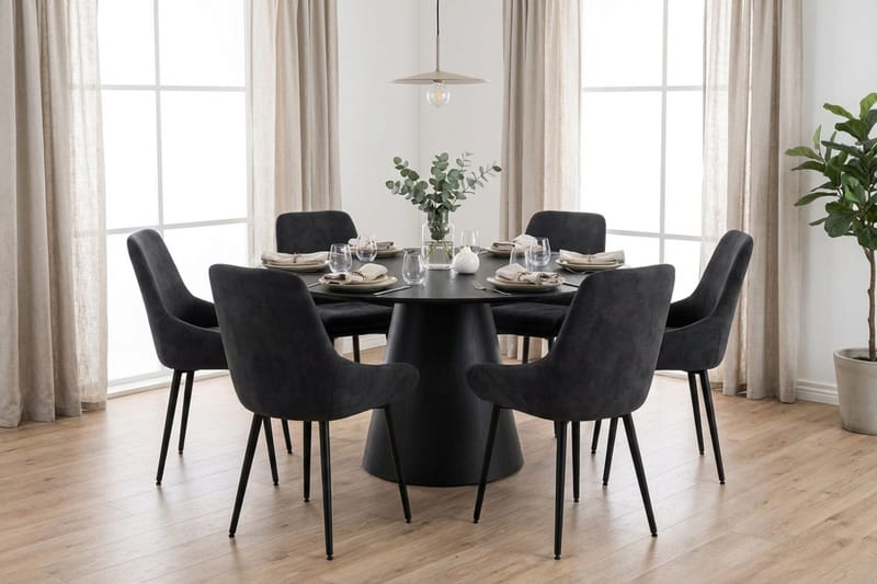 Siena Spisegruppe rund 150 cm Svart med 6 Alsarp spisestoler - Svart - Møbler - Bord - Spisegrupper