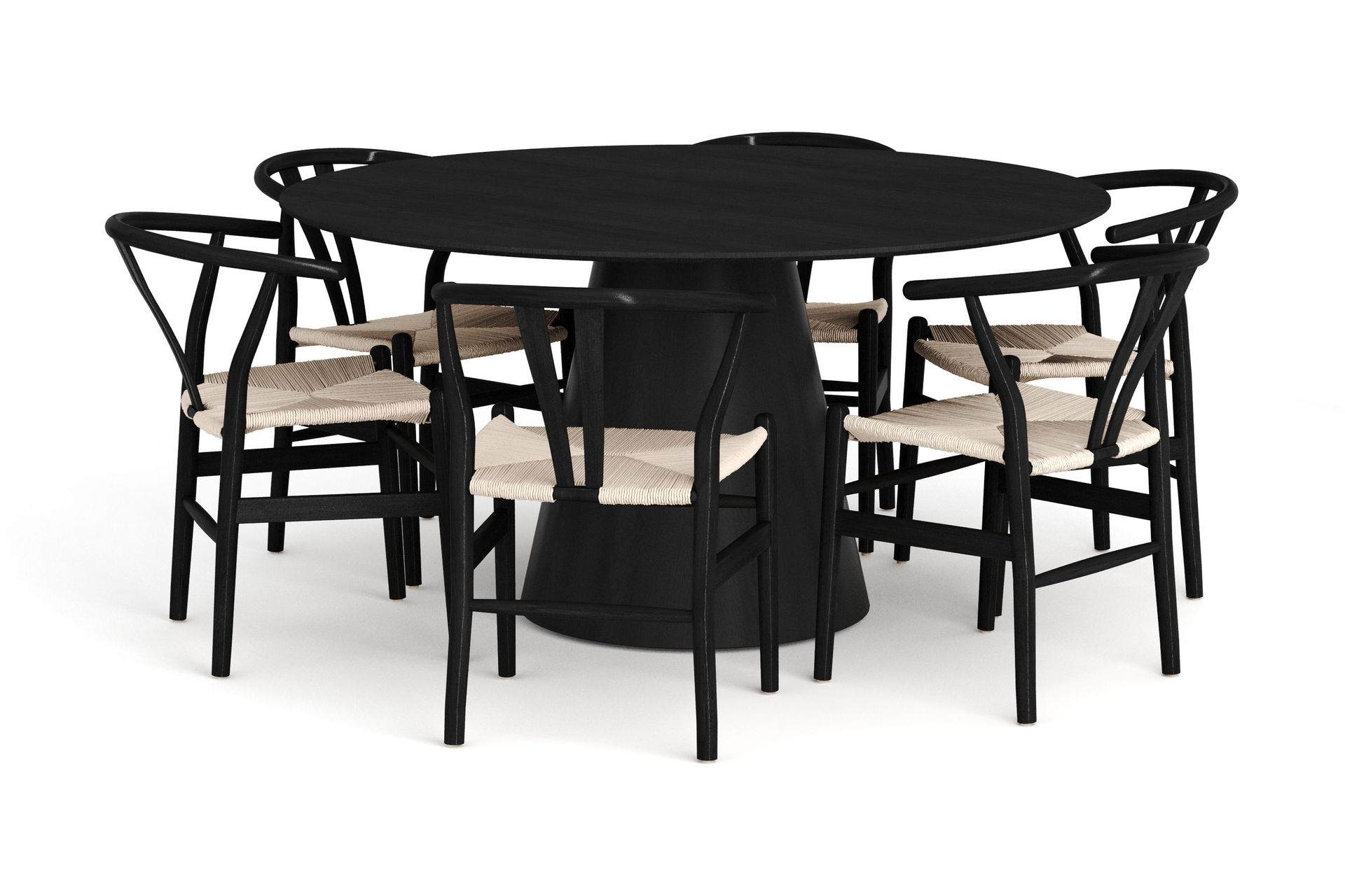 Siena Spisegruppe rund 150 cm Svart med 6 Dastoori spisestoler - Svart