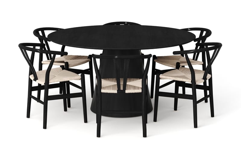 Siena Spisegruppe rund 150 cm Svart med 6 Dastoori spisestoler - Svartbeiset eik - Møbler - Bord - Spisegrupper