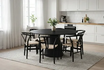 Siena Spisegruppe rund 150 cm Svart med 6 Dastoori spisestoler - Svartbeiset eik - Møbler - Bord - Spisegrupper
