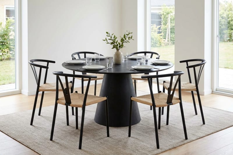 Siena spisegruppe rund 150 cm svart med 6 Elysia spisestoler - Svartbeiset eik - Møbler - Bord - Spisegrupper