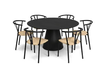Siena spisegruppe rund 150 cm svart med 6 Elysia spisestoler - Svartbeiset eik - Møbler - Bord - Spisegrupper