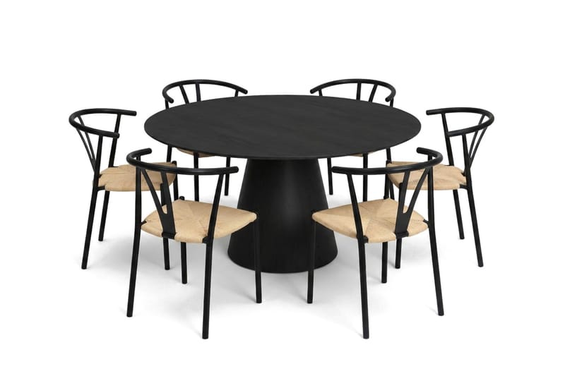 Siena spisegruppe rund 150 cm svart med 6 Elysia spisestoler - Svartbeiset eik - Møbler - Bord - Spisegrupper