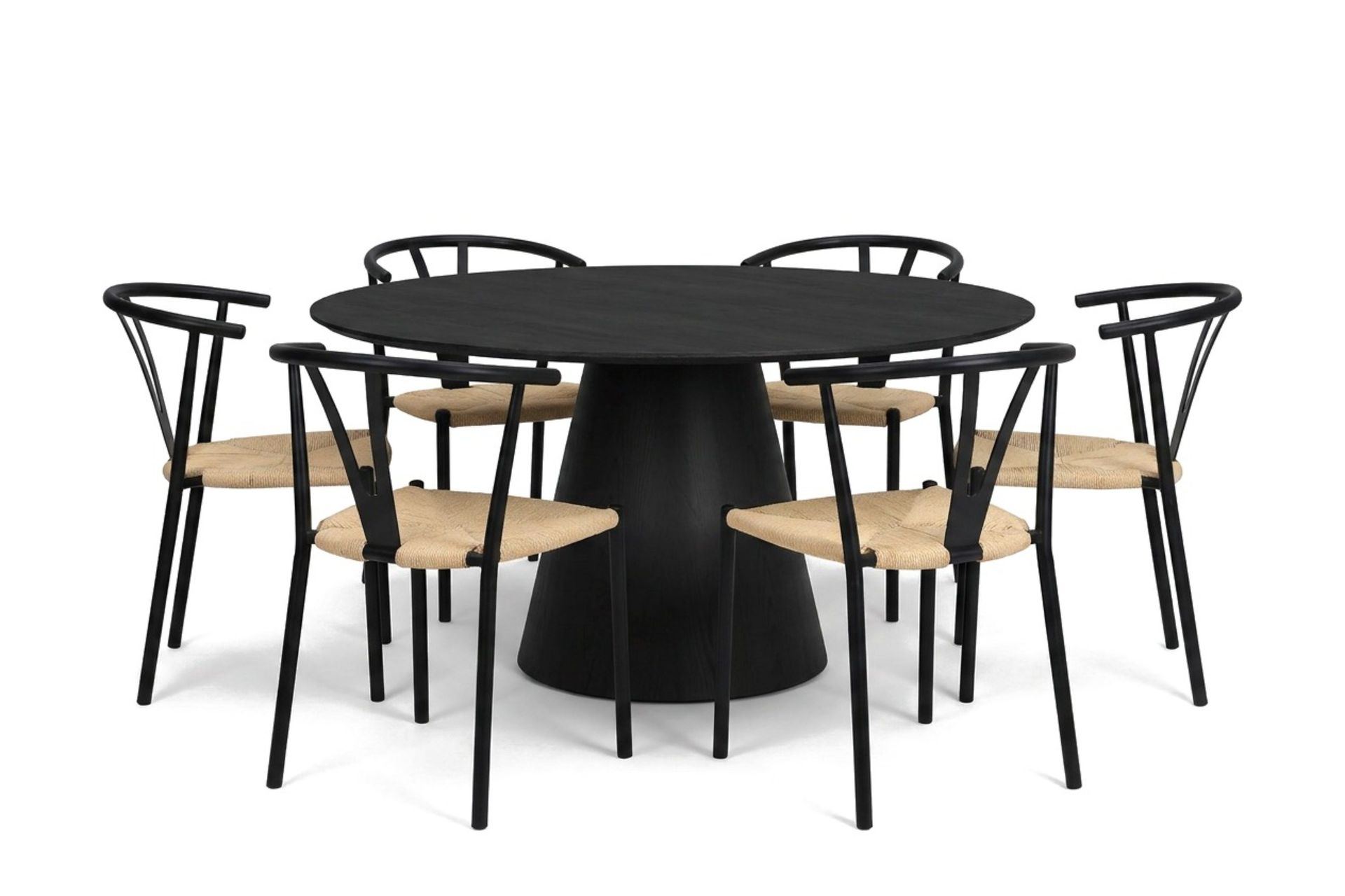 Siena spisegruppe rund 150 cm svart med 6 Elysia spisestoler - Svartbeiset eik