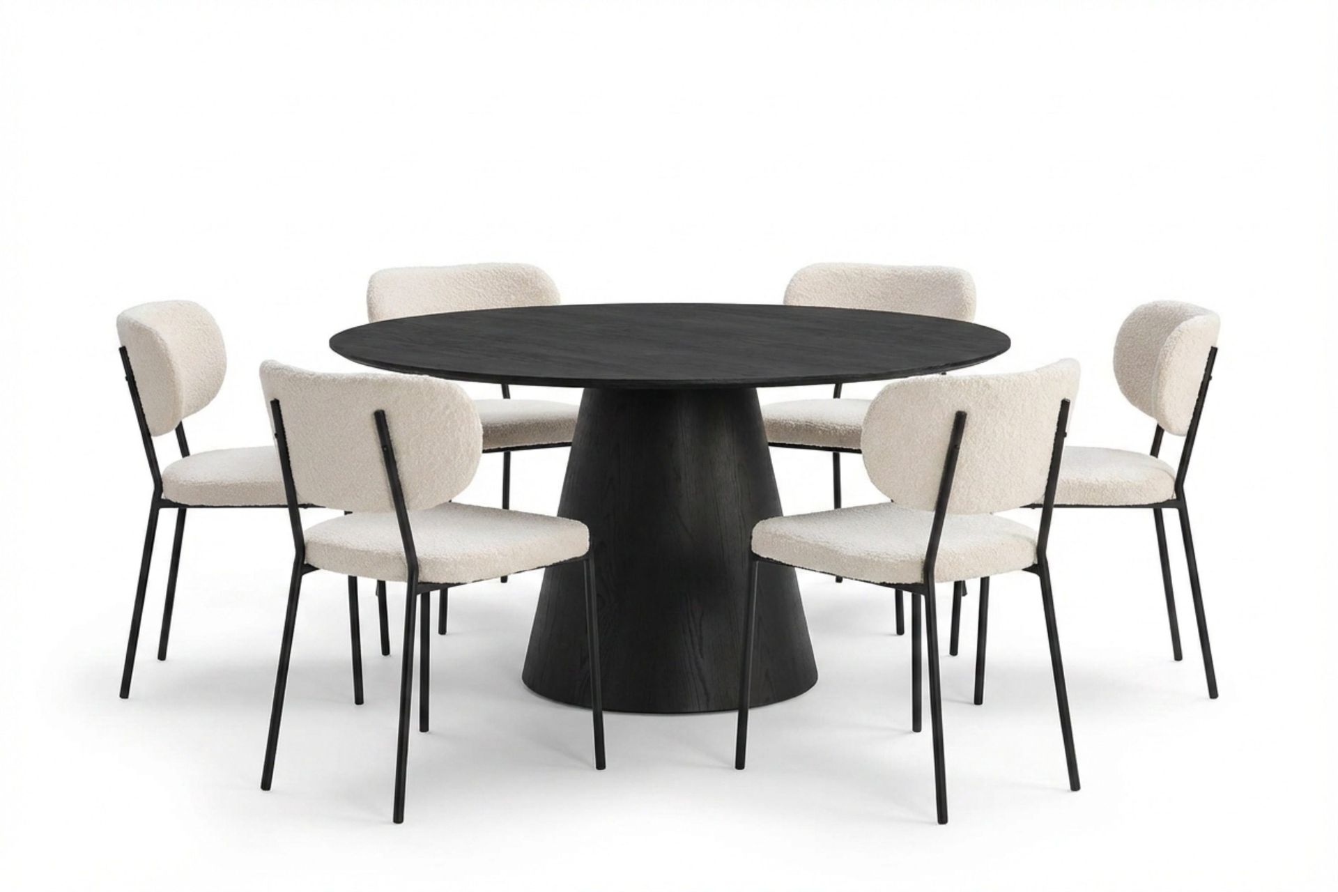 Siena Spisegruppe rund 150 cm Svart med 6 Gemmiano spisestoler - Svart