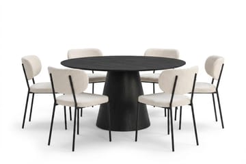 Siena Spisegruppe rund 150 cm Svart med 6 Gemmiano spisestoler - Svartbeiset eik - Møbler - Bord - Spisegrupper