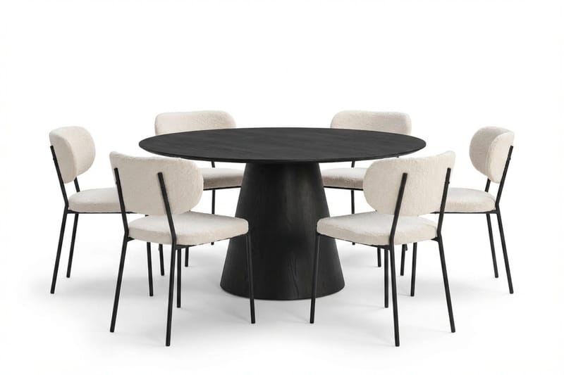 Siena Spisegruppe rund 150 cm Svart med 6 Gemmiano spisestoler, Svartbeiset eik