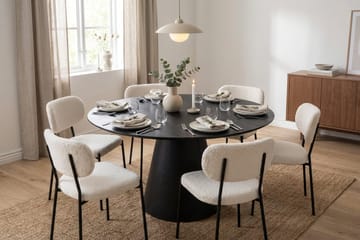 Siena Spisegruppe rund 150 cm Svart med 6 Gemmiano spisestoler - Svartbeiset eik - Møbler - Bord - Spisegrupper