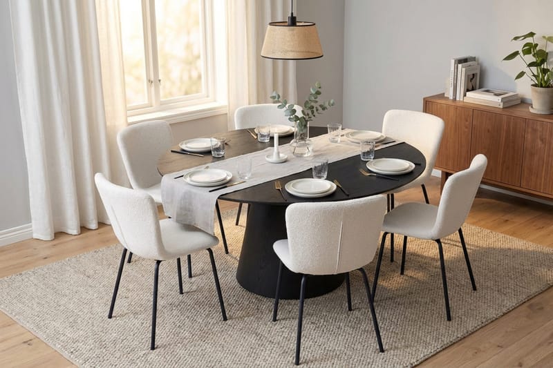 Siena Spisegruppe rund 150 cm Svart med 6 Katy spisestoler - Svart - Møbler - Bord - Spisegrupper