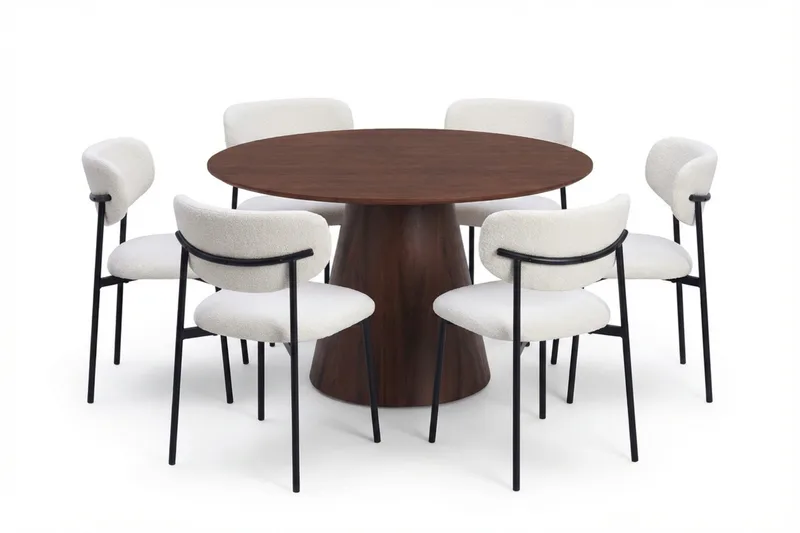 Siena spisegruppe rund 150 cm svart med 6 Lucy spisestoler - Svart - Møbler - Bord - Spisegrupper