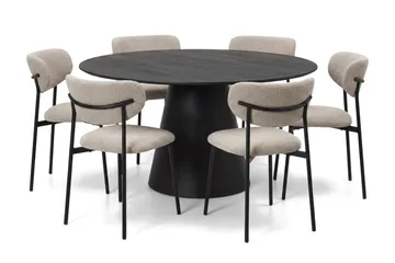 Siena spisegruppe rund 150 cm svart med 6 Lucy spisestoler - Svartbeiset eik - Møbler - Bord - Spisegrupper
