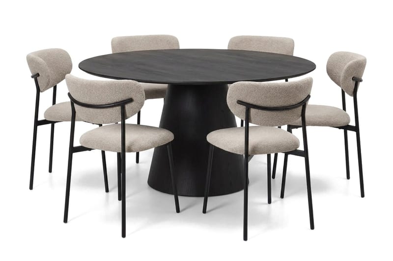 Siena spisegruppe rund 150 cm svart med 6 Lucy spisestoler - Svartbeiset eik - Møbler - Bord - Spisegrupper