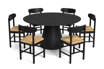 Siena spisegruppe rund 150 cm svart med 6 Malte spisestoler - Svartbeiset eik - Møbler - Bord - Spisegrupper
