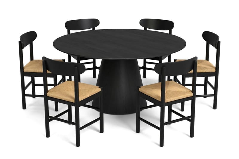 Siena Spisegruppe rund 150 cm Svart med 6 Malte Spisestoler - Møbler - Bord - Spisegrupper