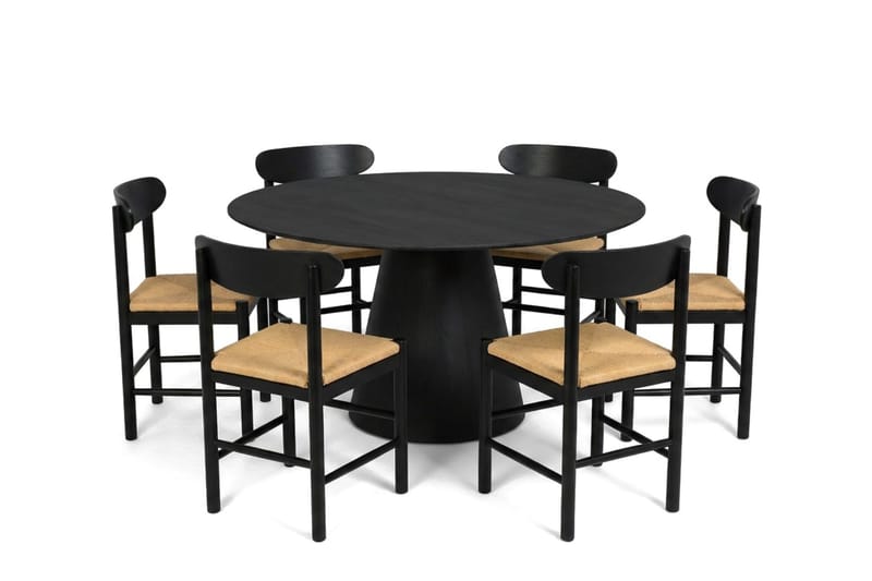 Siena Spisegruppe rund 150 cm Svart med 6 Malte Spisestoler - Møbler - Bord - Spisegrupper