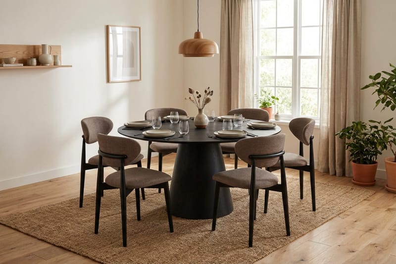 Siena spisegruppe rund 150 cm svart med 6 Molly spisestoler - Svart - Møbler - Bord - Spisegrupper