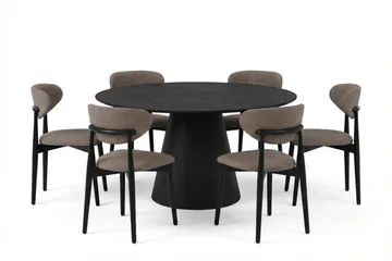 Siena spisegruppe rund 150 cm svart med 6 Molly spisestoler - Svartbeiset eik - Møbler - Bord - Spisegrupper
