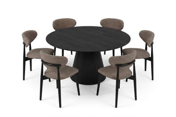 Siena spisegruppe rund 150 cm svart med 6 Molly spisestoler - Svartbeiset eik - Møbler - Bord - Spisegrupper