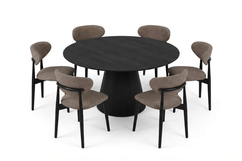 Siena spisegruppe rund 150 cm svart med 6 Molly spisestoler - Svartbeiset eik - Møbler - Bord - Spisegrupper