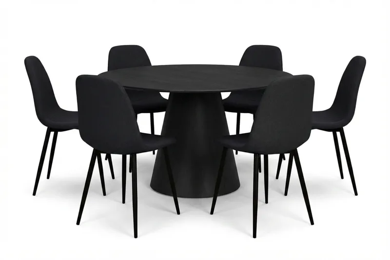 Siena spisegruppe rund 150 cm svart med 6 Nibe spisestoler - Svart - Møbler - Bord - Spisegrupper