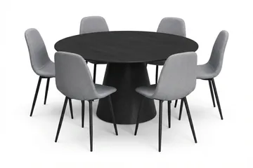 Siena spisegruppe rund 150 cm svart med 6 Nibe spisestoler - Svartbeiset eik - Møbler - Bord - Spisegrupper