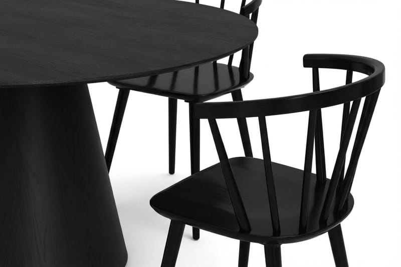 Siena Spisegruppe rund 150 cm Svart med 6 Tyrö spisestoler - Svartbeiset eik - Møbler - Bord - Spisegrupper