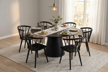 Siena Spisegruppe rund 150 cm Svart med 6 Tyrö spisestoler - Svartbeiset eik - Møbler - Bord - Spisegrupper