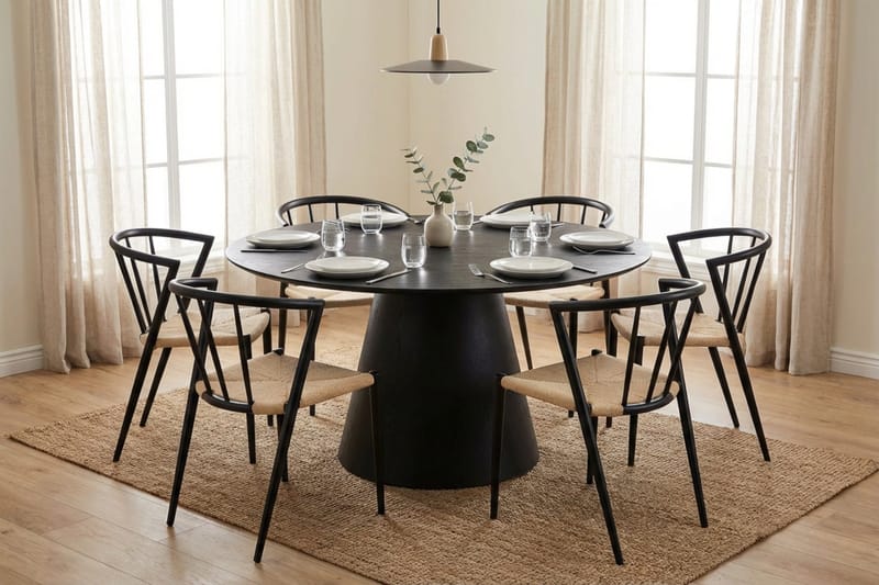 Siena Spisegruppe rund 150 cm Svart med 6 Winston spisestoler - Svart - Møbler - Bord - Spisegrupper