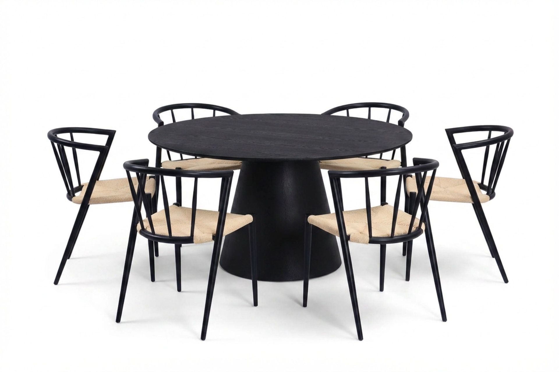 Siena Spisegruppe rund 150 cm Svart med 6 Winston spisestoler - Svart