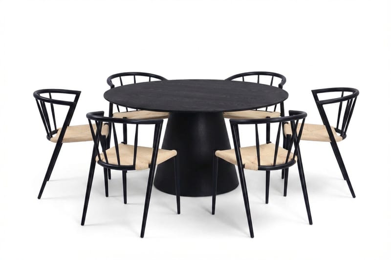 Siena Spisegruppe rund 150 cm Svart med 6 Winston spisestoler - Svart - Møbler - Bord - Spisegrupper