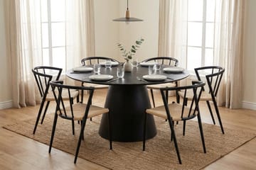 Siena Spisegruppe rund 150 cm Svart med 6 Winston spisestoler - Svartbeiset eik - Møbler - Bord - Spisegrupper