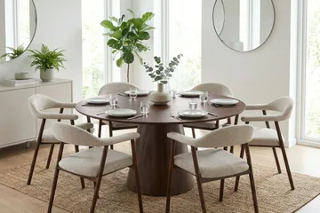 Siena spisegruppe rund 150 cm valnøtt med 4 Ronja spisestoler - Valnøtt - Møbler - Bord - Spisegrupper