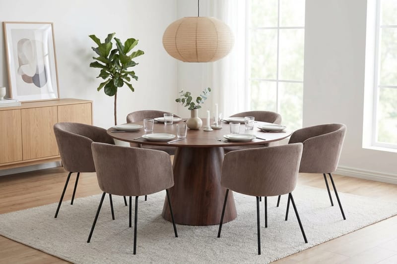 Siena Spisegruppe rund 150 cm Valnøtt med 6 Berit spisestoler - Valnøtt - Møbler - Bord - Spisegrupper