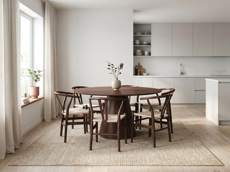 Siena Spisegruppe rund 150 cm Valnøtt med 6 Dastoori spisestoler - Valnøtt - Møbler - Bord - Spisegrupper