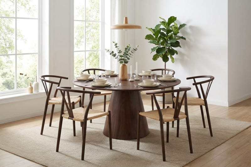 Siena spisegruppe rund 150 cm valnøtt med 6 Elysia spisestoler - Valnøtt - Møbler - Bord - Spisegrupper
