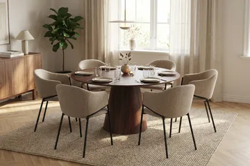 Siena spisegruppe rund 150 cm valnøtt med 6 Filip spisestoler - Valnøtt - Møbler - Bord - Spisegrupper