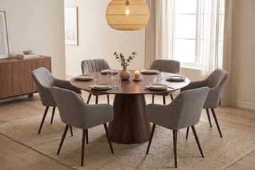 Siena spisegruppe rund 150 cm valnøtt med 6 Filippa spisestoler - Valnøtt - Møbler - Bord - Spisegrupper