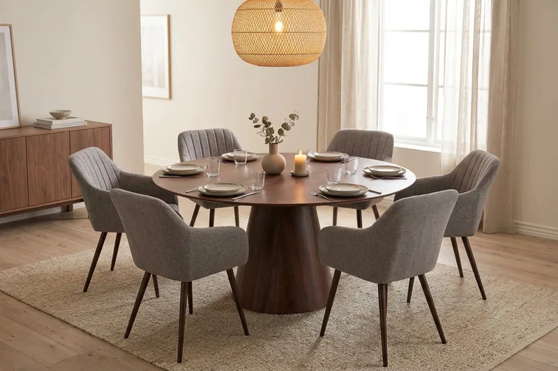 Siena spisegruppe rund 150 cm valnøtt med 6 Filippa spisestoler - Valnøtt - Møbler - Bord - Spisegrupper