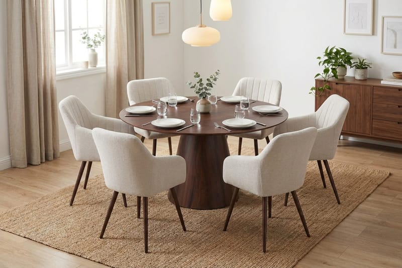 Siena spisegruppe rund 150 cm valnøtt med 6 Filippa spisestoler - Valnøtt - Møbler - Bord - Spisegrupper