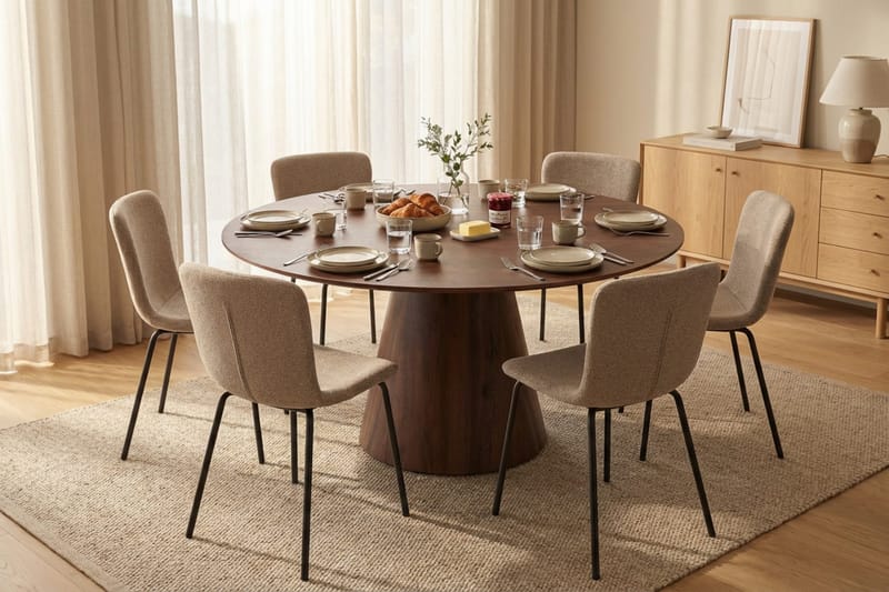 Siena Spisegruppe rund 150 cm Valnøtt med 6 Katy spisestoler - Valnøtt - Møbler - Bord - Spisegrupper