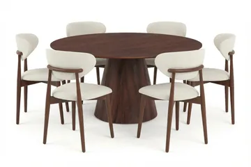 Siena spisegruppe rund 150 cm valnøtt med 6 Molly spisestoler