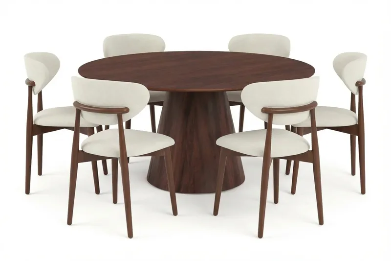 Siena spisegruppe rund 150 cm valnøtt med 6 Molly spisestoler - Valnøtt - Møbler - Bord - Spisegrupper