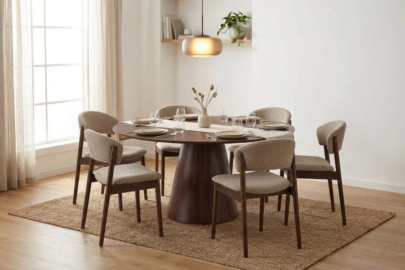 Siena spisegruppe rund 150 cm valnøtt med 6 Nala spisestoler - Valnøtt - Møbler - Bord - Spisegrupper