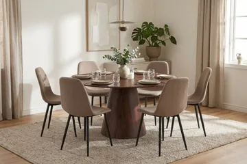 Siena spisegruppe rund 150 cm valnøtt med 6 Nibe spisestoler - Valnøtt - Møbler - Bord - Spisegrupper