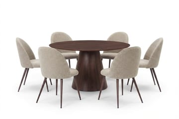 Siena spisegruppe rund 150 cm valnøtt med 6 Nibe Plus spisestoler