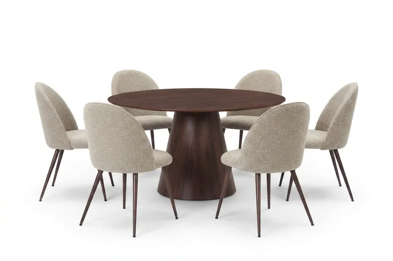 Siena spisegruppe rund 150 cm valnøtt med 6 Nibe Plus spisestoler - Valnøtt - Møbler - Bord - Spisegrupper